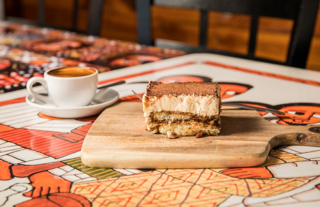 Tiramisu dusted with cocoa powder